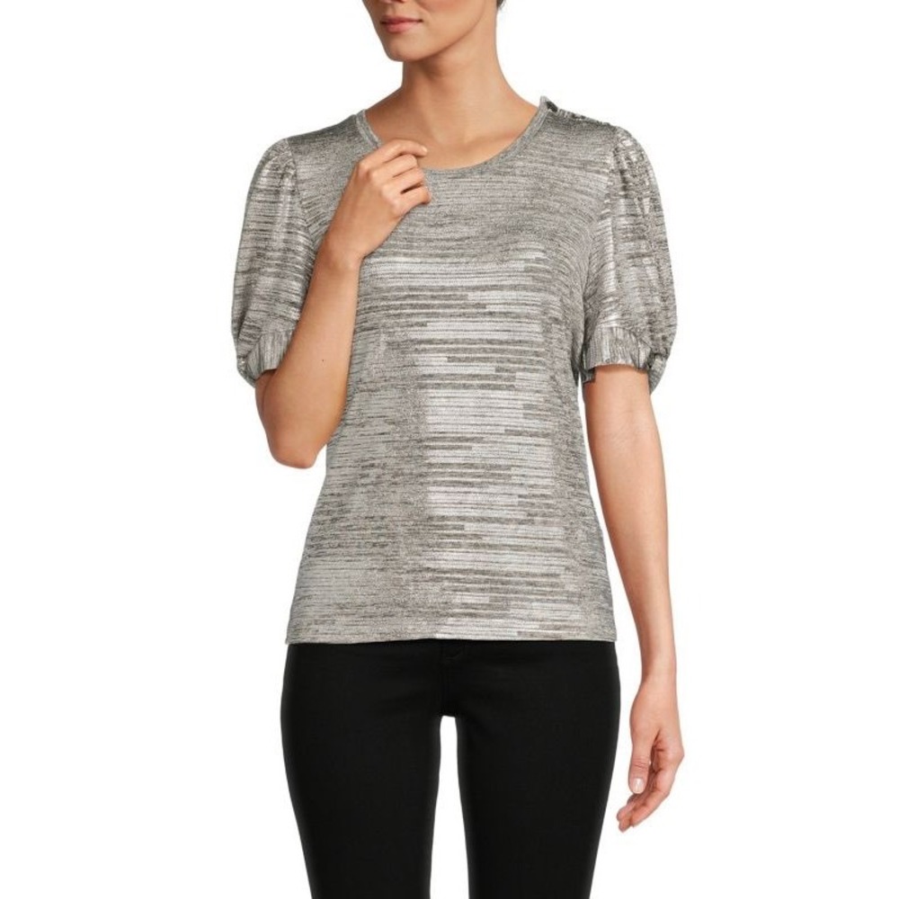Karl Lagerfeld Silver Puff Sleeve Top